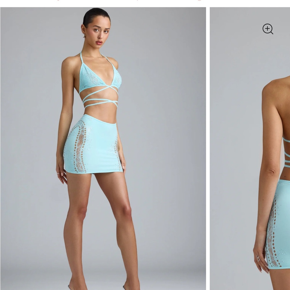 Oh Polly embellished two piece skirt set in baby blue . Brand new only worn once